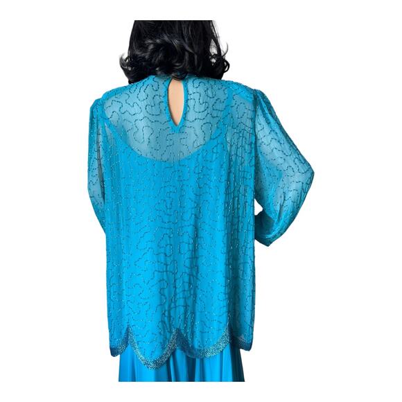 Y2K Mezza Luna by Modi Sequin & beaded Embellished blue Evening Dress size XL - Picture 8 of 14